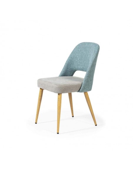 Cadeira de jantar MOCCIA em tecido combinado, pernas em metal símil madeira