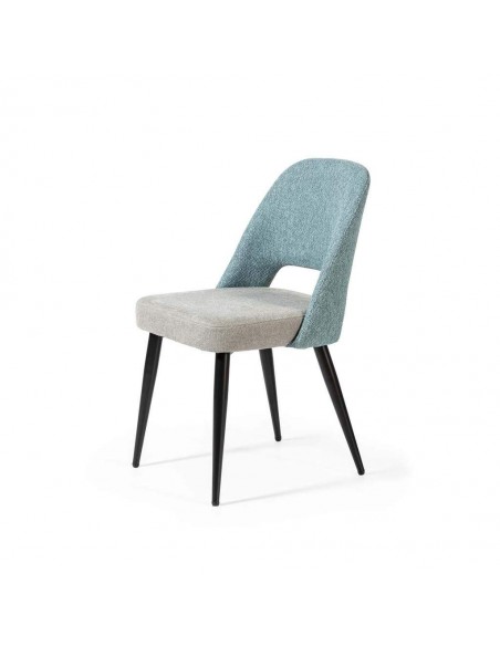 Cadeira de jantar MOCCIA em tecido combinado, pernas em metal cor preto.