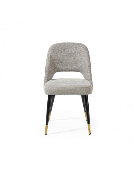 Silla de comedor en tejido combinado MOCCIA, patas metálicas en negro y dorado.