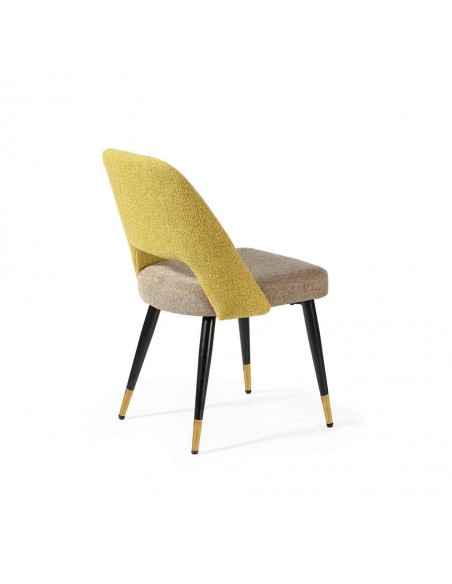 Silla de comedor en tejido combinado MOCCIA, patas metálicas en negro y dorado.
