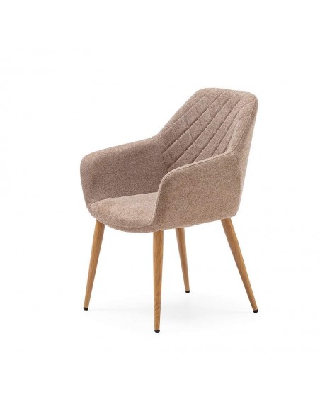 Silla de comedor con brazos NINA, tela y patas de metal roble