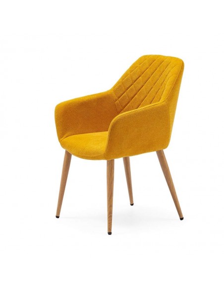 Silla de comedor con brazos NINA, tela y patas de metal roble