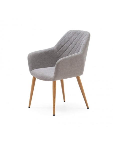 Silla de comedor con brazos NINA, tela y patas de metal roble