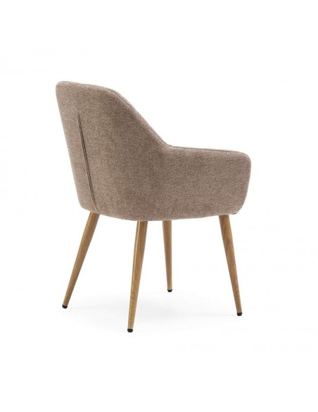 Silla de comedor con brazos NINA, tela y patas de metal roble