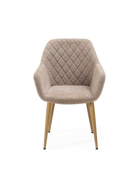 Silla de comedor con brazos NINA, tela y patas de metal roble