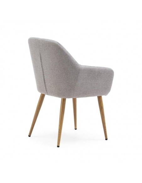 Silla de comedor con brazos NINA, tela y patas de metal roble