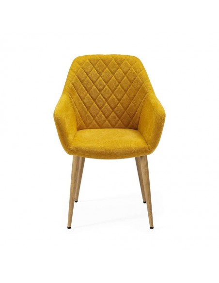 Silla de comedor con brazos NINA, tela y patas de metal roble
