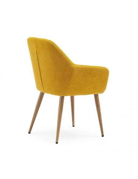 Silla de comedor con brazos NINA, tela y patas de metal roble