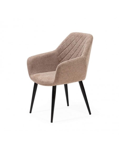 Silla de comedor con brazos NINA, tela y patas de metal negro.