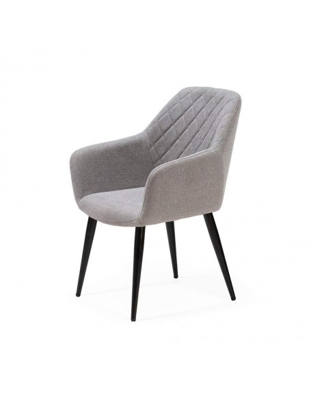 Silla de comedor con brazos NINA, tela y patas de metal negro.