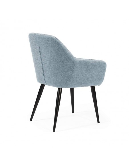 Cadeira de jantar NINA com braços, tecido e pernas de metal preto.