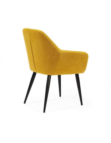 Silla de comedor con brazos NINA, tela y patas de metal negro.