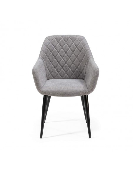 Silla de comedor con brazos NINA, tela y patas de metal negro.