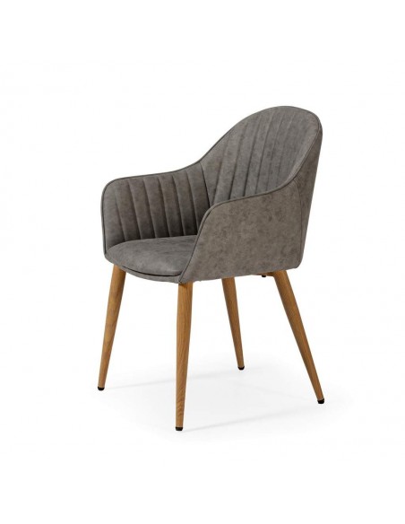 Silla de comedor con brazos ASLAD polipiel, patas metálicas roble