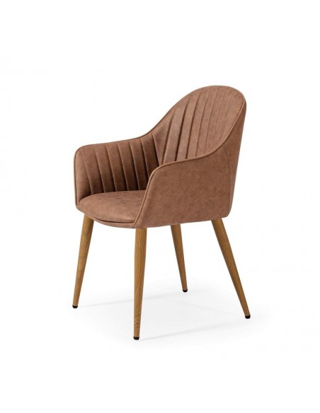 Silla de comedor con brazos ASLAD polipiel, patas metálicas roble