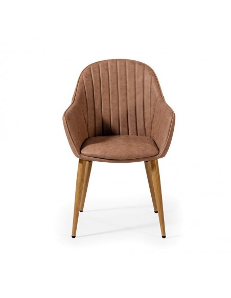 Silla de comedor con brazos ASLAD polipiel, patas metálicas roble