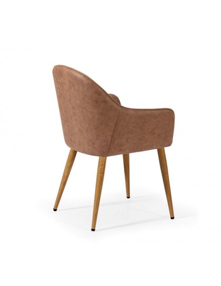 Silla de comedor con brazos ASLAD polipiel, patas metálicas roble