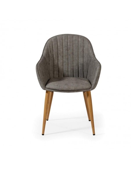Silla de comedor con brazos ASLAD polipiel, patas metálicas roble