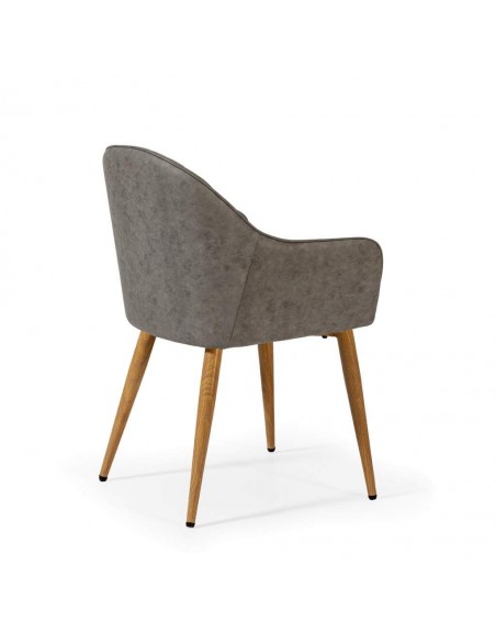 Silla de comedor con brazos ASLAD polipiel, patas metálicas roble