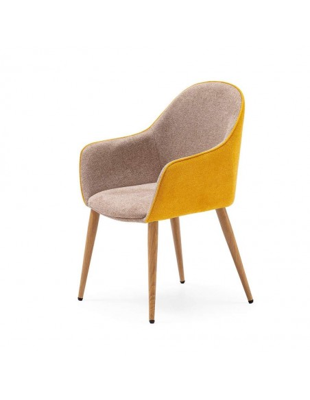 Cadeira de jantar com braços ASLAD tecido combinado, pernas de metal.