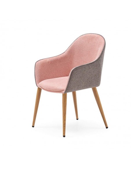Silla de comedor con brazos ASLAD tejido combinado, patas metálicas roble