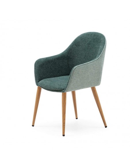 Silla de comedor con brazos ASLAD tejido combinado, patas metálicas roble