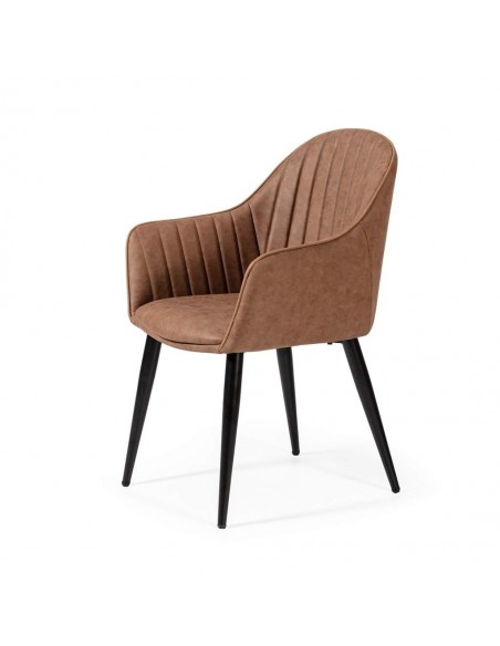 Silla de comedor con brazos ASLAD polipiel, patas metálicas en negro.