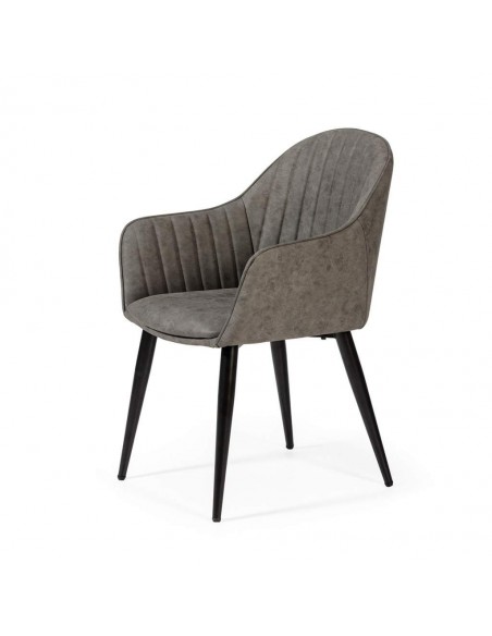 Silla de comedor con brazos ASLAD polipiel, patas metálicas en negro.