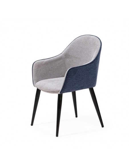 Silla de comedor con brazos ASLAD tejido combinado, patas metálicas en negro.