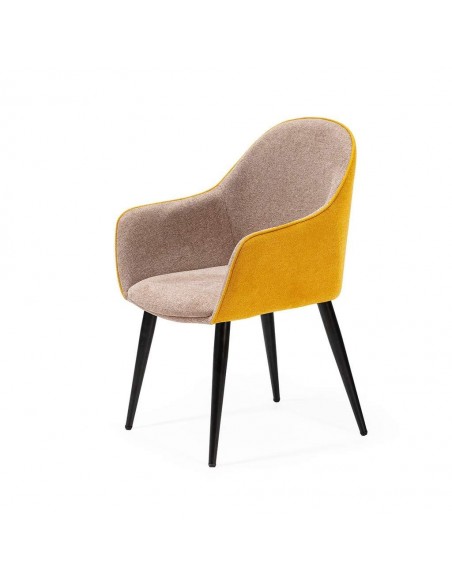 Silla de comedor con brazos ASLAD tejido combinado, patas metálicas en negro.