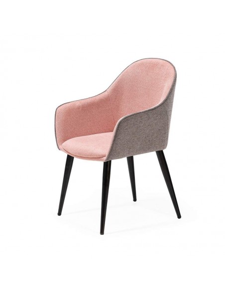 Silla de comedor con brazos ASLAD tejido combinado, patas metálicas en negro.