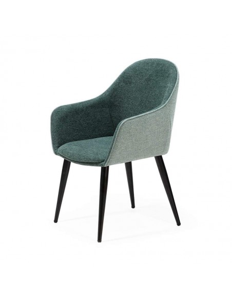 Silla de comedor con brazos ASLAD tejido combinado, patas metálicas en negro.