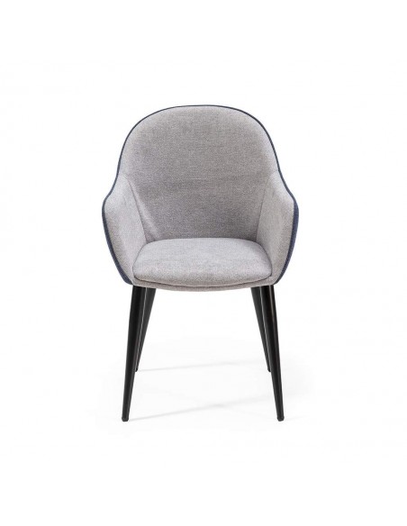 Silla de comedor con brazos ASLAD tejido combinado, patas metálicas en negro.