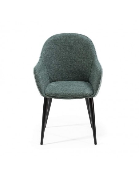 Silla de comedor con brazos ASLAD tejido combinado, patas metálicas en negro.