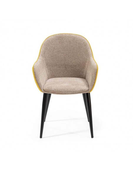 Silla de comedor con brazos ASLAD tejido combinado, patas metálicas en negro.