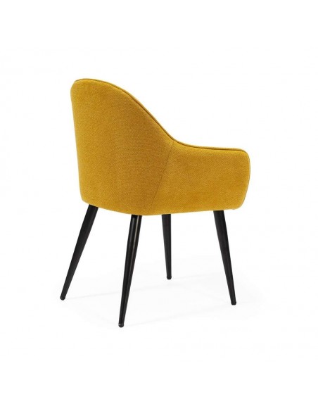 Silla de comedor con brazos ASLAD tejido combinado, patas metálicas en negro.