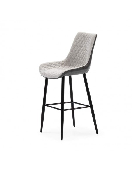 Taburete SAIDI combinado en tejido y polipiel, patas metálicas.