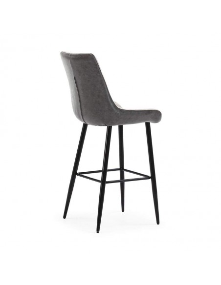 Taburete SAIDI combinado en tejido y polipiel, patas metálicas.