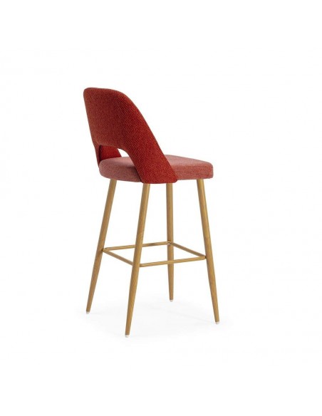 Banqueta em tecido combinado MOCCIA, pernas em imitação de madeira e metal.