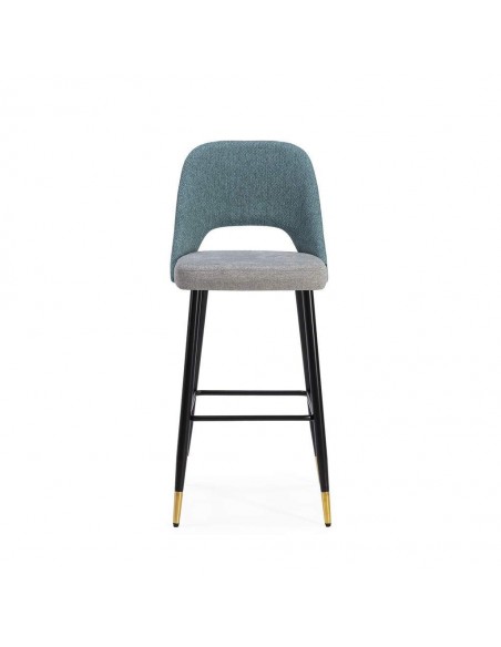 Taburete en tejido combinado MOCCIA, patas metálicas en negro y dorado.