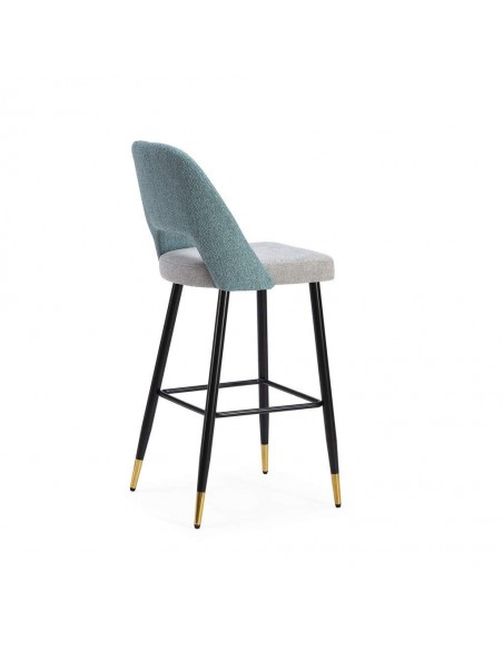 Taburete en tejido combinado MOCCIA, patas metálicas en negro y dorado.