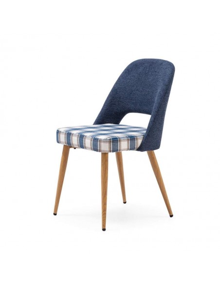 Silla de comedor en tejido de cuadros combinado MOCCIA, patas metálicas simil madera