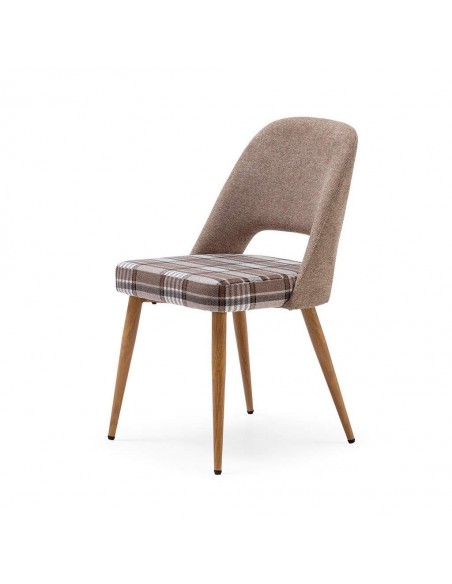 Silla de comedor en tejido de cuadros combinado MOCCIA, patas metálicas simil madera