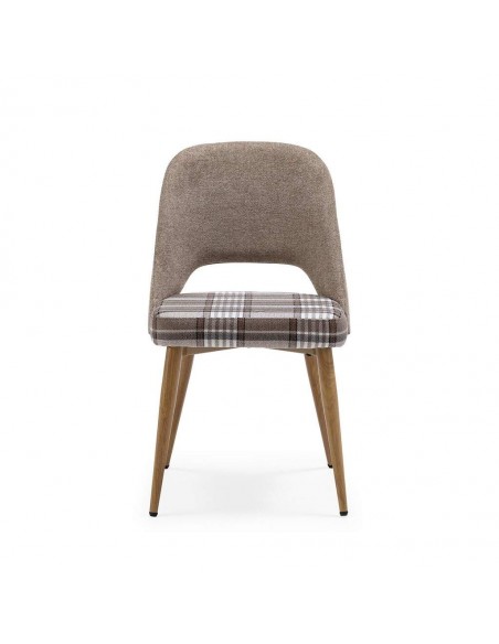 Silla de comedor en tejido de cuadros combinado MOCCIA, patas metálicas simil madera