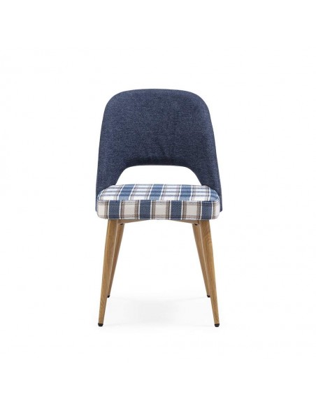 Silla de comedor en tejido de cuadros combinado MOCCIA, patas metálicas simil madera