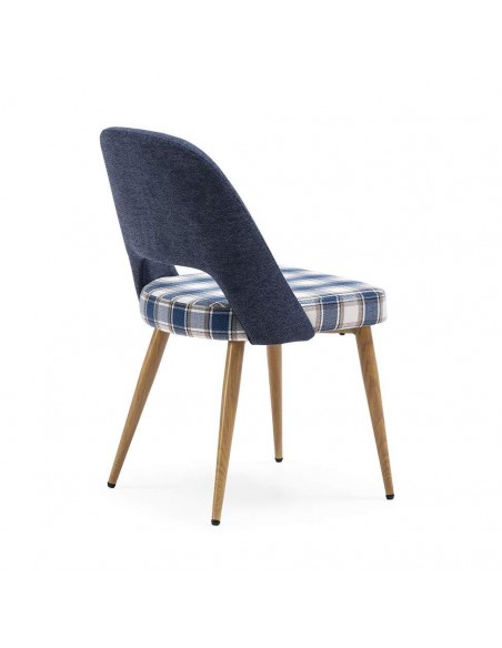 Silla de comedor en tejido de cuadros combinado MOCCIA, patas metálicas simil madera