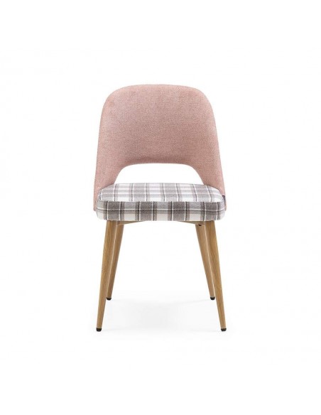 Silla de comedor en tejido de cuadros combinado MOCCIA, patas metálicas simil madera