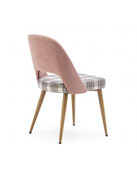 Silla de comedor en tejido de cuadros combinado MOCCIA, patas metálicas simil madera