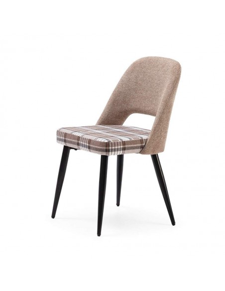 Cadeira de jantar MOCCIA em tecido de quadrados combinado, pernas em metal cor preto.