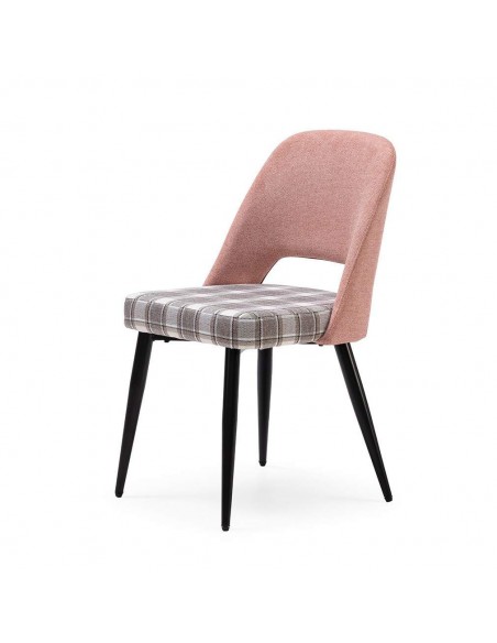 Silla de comedor en tejido de cuadros combinado MOCCIA, patas metálicas color negro.